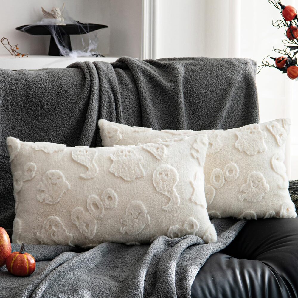 1324 Halloween Throw Pillow Covers 20x12 inch Pack of 2, Beige Ghost Soft